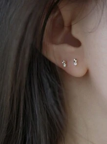 1 par de aretes con forma de pendientes de plata de ley 925 con circonita cortada de forma minimalista y precisa para mujeres, para uso diario y como regalo