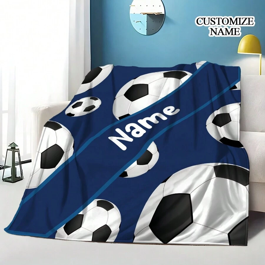 1pc Personalized Name Blanket, Football Pattern Flannel Blanket, Soft Cozy Warm Blanket, Memorable Moment Commemorative Blanket, Birthday Gift, Christmas Gift, Gift For Family And Friends, Suitable For Bedroom, Office, Bed, Sofa, Armchair, Used For Nap, Camping, Travel Washable Cute Custom,Unique,Personalized Ideal Gifts For Family,Ideal Gifts For Friends Son,Daughter,Friends,Family Sofa,Bed,Car,Tea Room,Bedroom,Living Room,Bathroom,Dining Room