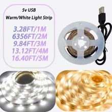 1 Stück LED Lichtstreifen warmweiß, abschneidbar, USB-betrieben, 5V Spannung, geeignet für Schlafzimmerbeleuchtung, TV-Hintergrundbeleuchtung, Ambiente-Beleuchtung
