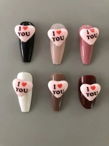 20pcs Cute French Style Acrylic Valentine's Day Love Jewelry Pink I Love You Font Design Heart Shaped Stone Glossy Resin Nail Art Charms Decoraions 3D Diy Bead String Phone Case Computer Hairpin Accessories - Multicolor - View 2