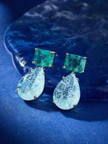 1對時尚立體氧化鋯水滴造型吊墜耳環,完美搭配女性時尚服飾及飾品 - 藍色 - 查看 3