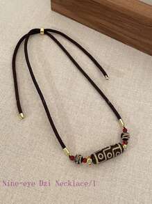 1 Stück europäischer und amerikanischer bohemian Stil Nachahmung Achat Edelstein Neun-Augen Sechs-Augen Gott des Reichtums Dzi Bead Anhänger Halskette. Modische Schlüsselbein-Kette für Paar. Luxuriöse, retroaktive, universell einsetzbare dekorative Kette. Geeignet als Geschenk für Paar zum Datenight.