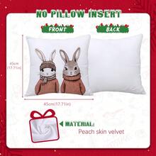 1 chiếc 17,7 * 17,7in (45 * 45cm) Vỏ gối minh họa đơn giản mùa đông Hai chú thỏ (In một mặt) Gối trang trí nhà cho đầu giường sofa Vỏ gối phòng ngủ (Không bao gồm ruột gối), Thích hợp sử dụng hàng ngày, Đồ trang trí nhà tối giản sang trọng, Ghế sofa phòng khách, Phòng ngủ, Gối ô tô nhỏ - con thỏ - Xem 2