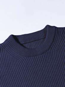 ANDREILEE Men's Casual Textured Knit Sweater, Loose Fit Crew Neck Pullover, Warm And Versatile For Spring, Autumn, Winter - Navy Blue - View 5