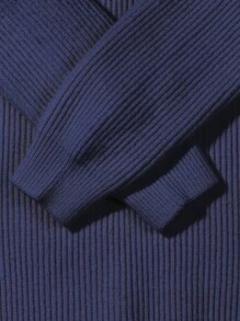 ANDREILEE Men's Casual Textured Knit Sweater, Loose Fit Crew Neck Pullover, Warm And Versatile For Spring, Autumn, Winter - Navy Blue - View 9