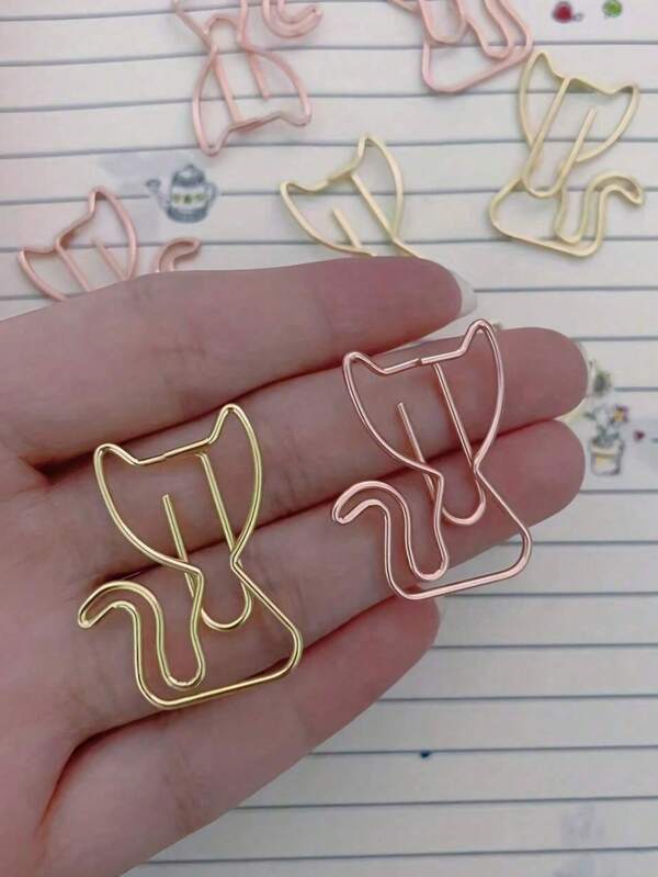 10/30/50pcs Mix Color Cute Cat Kitten Shaped Metal Paper Clips Cartoon Little Cat Bookmarks For Notebooks Sticky Notes For Paperwork, Chip Bags, Office, Document, Teacher, And School Supplies Back To School