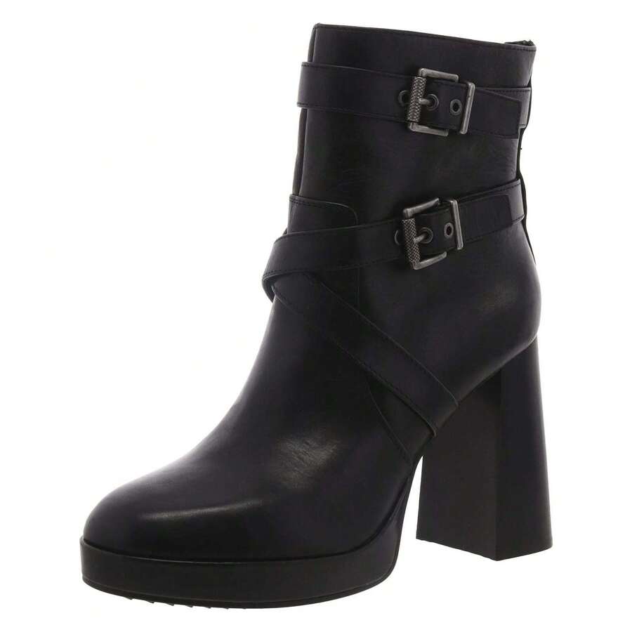 Vince Camuto Coliana Womens Leather Stacked Heel Booties - Black - View 1