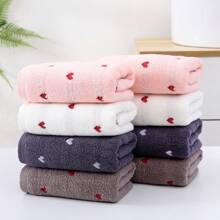 2pcs/Set Mixed Color Towel, Heart Pattern Thickened Absorbent Soft Skin-Friendly Face Towel Washcloth Bathroom Supplies, Multi-Color Combination Available For Home Use Home Bathroom Decor Fall Decor Back To School Dish Cloths Kitchen Towel
