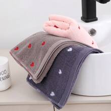 2pcs/Set Mixed Color Towel, Heart Pattern Thickened Absorbent Soft Skin-Friendly Face Towel Washcloth Bathroom Supplies, Multi-Color Combination Available For Home Use Home Bathroom Decor Fall Decor Back To School Dish Cloths Kitchen Towel