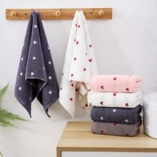 2pcs/Set Mixed Color Towel, Heart Pattern Thickened Absorbent Soft Skin-Friendly Face Towel Washcloth Bathroom Supplies, Multi-Color Combination Available For Home Use Home Bathroom Decor Fall Decor Back To School Dish Cloths Kitchen Towel