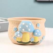 手绘陶土花盆，彩色蘑菇图案可爱椭圆形多肉植物花盆，非常适合室内家居装饰、户外花园装饰、夏季园艺必备 - 彩色 - 查看 7