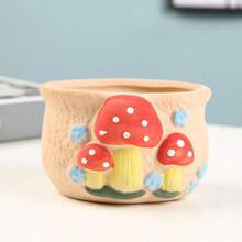 手绘陶土花盆，彩色蘑菇图案可爱椭圆形多肉植物花盆，非常适合室内家居装饰、户外花园装饰、夏季园艺必备 - 彩色 - 查看 13