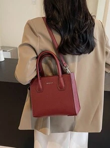 1 szt. Modna torebka z bordowego materiału PU, odpowiednia do dojazdów do pracy, podróży, codziennego noszenia, prezentu na randkę, minimalistyczny i hojny design, duża pojemność, uniwersalna torba damska na ramię, modna bordowa torba
