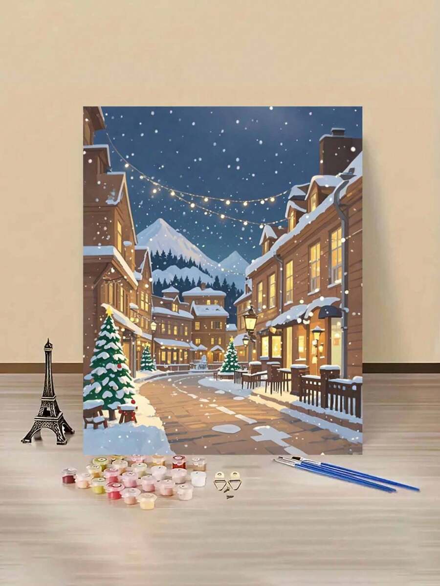 DIY Digital Oil Painting Snowy Landscape, Suitable For Holiday Home