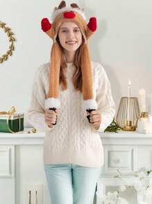 1 szt. Zabawny renifer interaktywny wyskakujący świąteczny kapelusz z rękami huśtającymi się świątecznymi czapkami, machającymi świątecznymi czapkami imprezowymi dla dorosłych nastolatków, świąteczne słodkie prezenty, wystrój domu, dekoracje świąteczne, wystrój pokoju zimowego