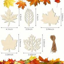 10 piezas de patrones de madera de otoño, tablas de madera con hojas para manualidades, bloques de madera de arce en blanco con cuerdas colgantes, decoración DIY para fiestas de cosecha de otoño del Día de Acción de Gracias, 5 estilos - Multicolor - Ver 7