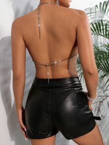 Top de tirantes sexy y corto con cristales para mujer, top halter brillante con flecos de cristal transparente para festival de música de chica ardiente del milenio y fiesta de club