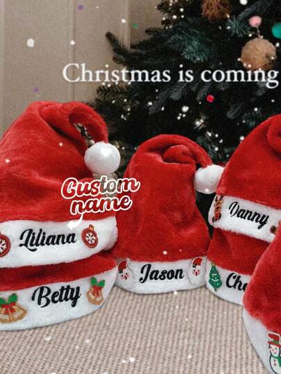 1 Peça Gorro de Natal Personalizado Bordado em Fibra de Poliéster, Cor Sólida, Gorro de Inverno, Presente de Natal, Decorações de Natal, Durável, Colorido, Fofo, Adorável, Engraçado, Kawaii, Y2K, Estiloso, Unissex, Casual, Personalizado, Único, Personalizado, Presentes Ideais para Ele, Presentes Ideais para Ela, Ela, Namorado, Namorada, Família, Amigos