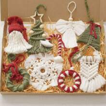 Handmade Knitted Christmas Tree Ornament, Christmas Decor Pendant Hanging, Simple Creative Craft, Christmas Party Supplies, Holiday Decoration, Christmas Tree Backdrop Ornament, Handmade Knitted Prop Wall Hanging Gift Decor,Christmas - Multicolor - View 2