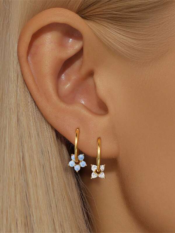 1Pair 925 Sterling Silver Star Four Leaf Clover Hoop Earrings Cartilage Piercing Earrings Ear Cuff Tiny Hoop Earrings For Women Daily Wear Wedding Party Engagement Anniversary Valentine's Day