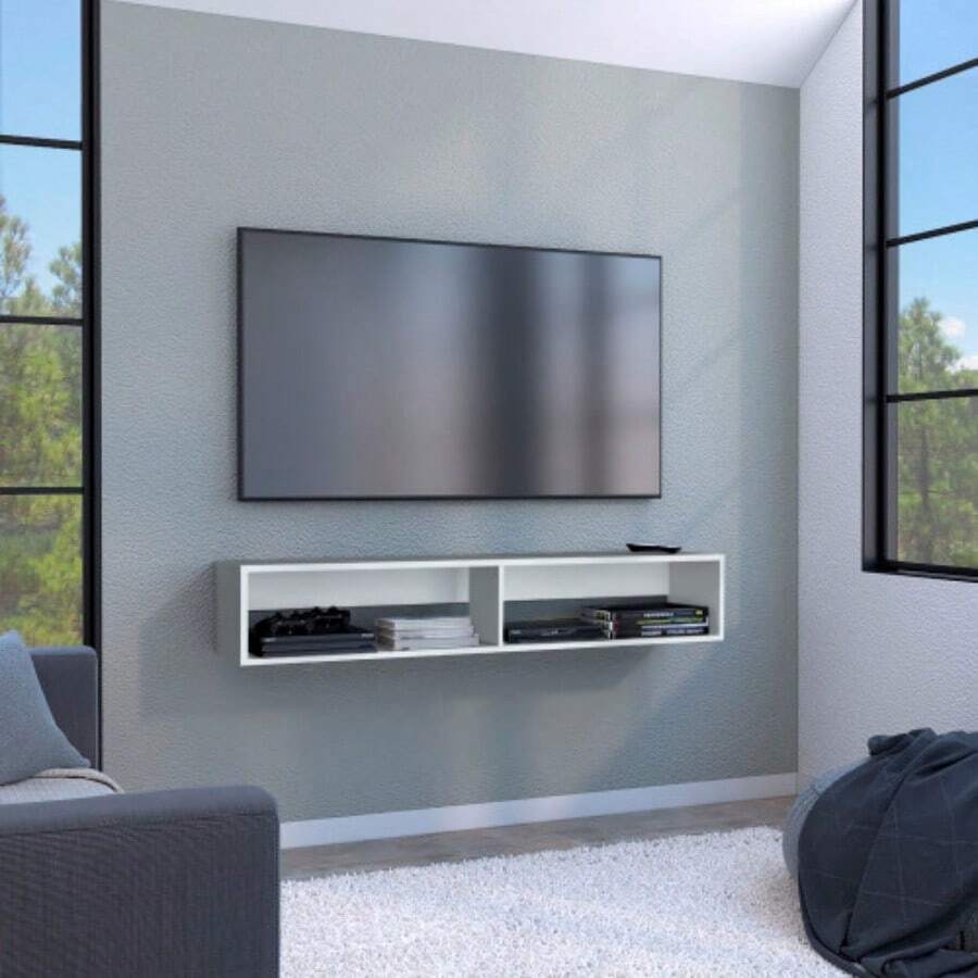 Warrior 59" Floating Tv Stand With Two Open Shelves, Media Compartments