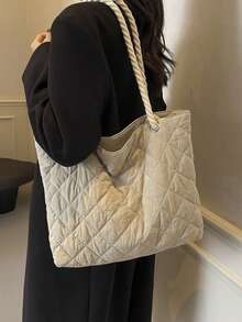 1 túi đeo vai dung tích lớn. Túi Tote thời trang, đơn giản và giản dị mới phổ biến. Màu trơn, quai xách bằng dây thừng. Làm bằng chất liệu nylon có khóa kéo. Thích hợp cho phụ nữ sử dụng hàng ngày, đi chơi, du lịch, nghỉ mát, làm việc, đi làm, đi học. Quà tặng lựa chọn tốt nhất, quà tặng sinh nhật cho gia đình, bạn bè. - Màu be - Xem 8