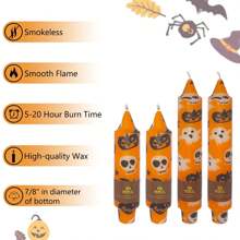 4-Pack Painted Candles Halloween Pumpkin/Santa Claus Print Candles, 5/7 Inch Short Candles Christmas Tree Party Decorations Perfect Christmas/Halloween Gifts, Handmade Short Candle Holders - 橘色 - 查看 1