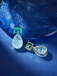 1對時尚立體氧化鋯水滴造型吊墜耳環,完美搭配女性時尚服飾及飾品 - 藍色 - 查看 5