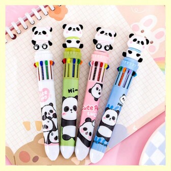 1pc/4pcs Cartoon Panda 10 Colors Click Ballpoint Pens, Adorable Multi-Colored Pens For Students & Girls, One Bullet Journal Pen, Back To School & Holiday Gift,Toys For Girls,Girls Toys,Panda