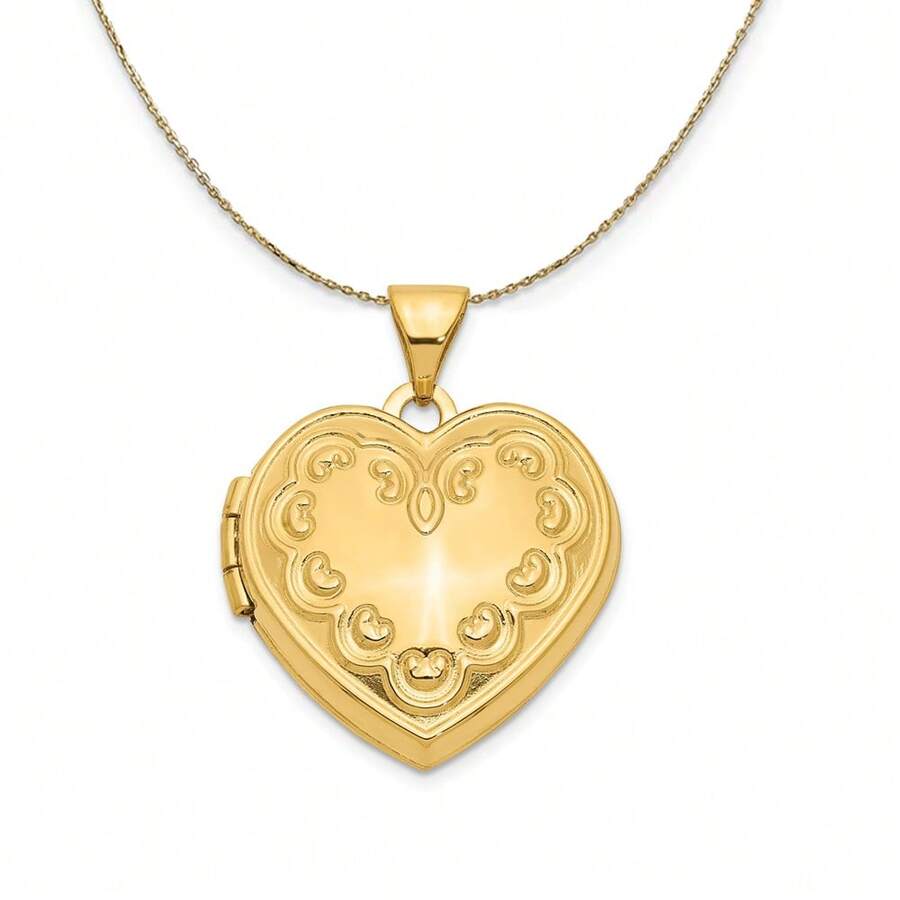 The Black Bow 14k Yellow Gold 18mm Domed Heart Locket Necklace SHEIN USA