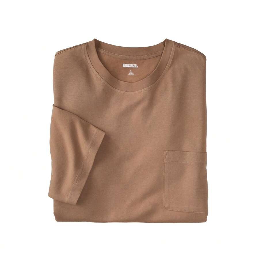 KingSize Men's Big & Tall Shrink-Less Lightweight Pocket Crewneck T-Shirt - 淡咖啡 - 查看 1