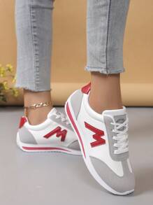 Women's Casual Minimalist Letter Print Lightweight Sports Shoes - Red - View 3