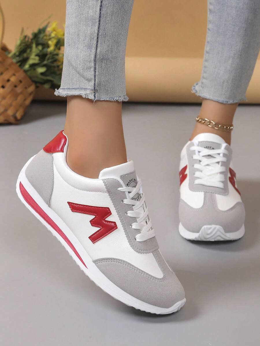 Women's Casual Minimalist Letter Print Lightweight Sports Shoes - Red - View 1