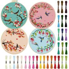4pcs Floral & Bird Themed Embroidery DIY Kit, Perfect For Beginners And Craft Enthusiasts, Includes 4 Pieces Of Printed Embroidery Fabric, An Embroidery Hoop, Enough Thread And Instructions (Some Embroidery Accessories' Colors Are Random)