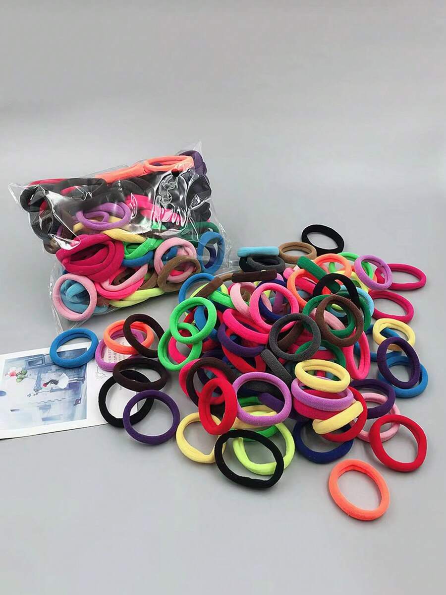 20/200 件彩色 4 厘米纯色高弹力发带、发圈配件 - 彩色 - 查看 1