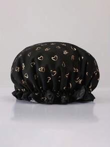 可重复使用双层心形金箔防水浴帽，浴室配件，时尚浴帽返校