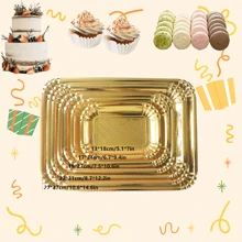 10 piezas Bandejas doradas rectangulares para tartas y galletas, de cartón grueso a prueba de grasa para usar como bases para pasteles, bandejas de servir para mesas de postres elegantes, exposición de cupcakes y decoración de pasteles, para fiestas de cumpleaños, bodas y regalos de Navidad - Dorado - Ver 3