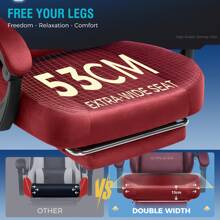 Fabric Gaming Chair, Ergonomic Computer Chair With Footrest And Lumbar Support Height Adjustable Home Office Chair - Red - View 6