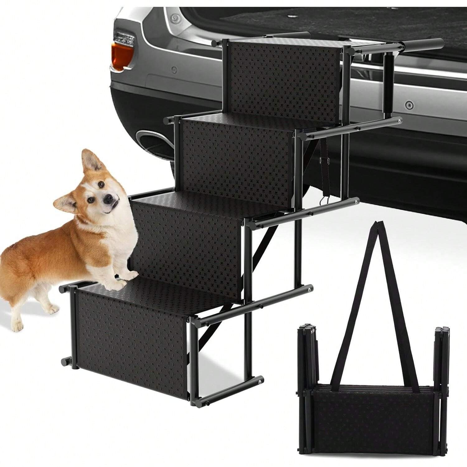 Folding Dog Ramp For Car, NonSlip Dog Stairs For Small & Medium Dogs