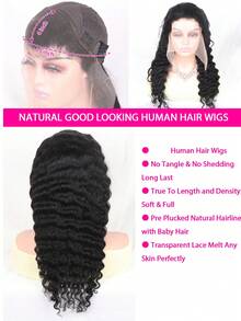 Tóc giả ren phía trước sóng sâu bằng tóc thật đã nhổ sẵn 13x4 Tóc giả ren phía trước trong suốt bằng tóc thật 180% mật độ Tóc giả sóng sâu bằng tóc thật cho phụ nữ Màu tự nhiên - SNatural - Xem 7