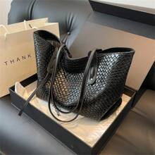 Túi Tote Đeo Vai Có Quai Đeo Đôi Thời Trang Retro Cổ Điển Joker Vải Chống Thấm Nước Màu Trơn Thiết Kế Lưới Hình Thoi Đeo Vai Có Thể Đựng Được Nhiều Đồ Thích Hợp Để Mua Sắm - màu đen - Xem 2
