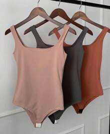 Women's Suplex Bodysuit With Square Neckline And Lining - Hot Pink - View 2