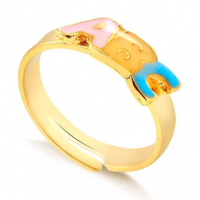 Anel de Formatura Infantil ABC Colorido Banhado em Ouro 18K Ajustável