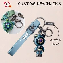1pc Custom Keychain, Astronaut Teddy Bear Keychain Cartoon PVC Soft Rubber Girl Couple Doll Pendant Keyring, Gift For Car Bag