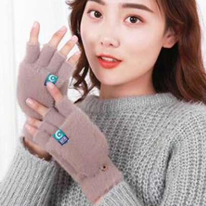 Half Finger Covered Plush Gloves, Autumn And Winter Flip Knitted Gloves For Warmth And Thickening
