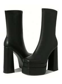 Fashion 2025 Gothic Women Platform Boots Square Toe High Heel Classic Chunky Goth Motorcycle Boots Halloween - 黑色 - 查看 2