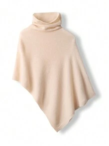 1pc Women 100% Merino Wool Oversized Turtleneck Knit Scarf Wrap, Slouchy Asymmetrical Cape Poncho - Multifunctional Shawl - View 16