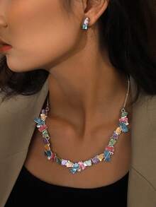 1 套 2 件时尚优雅复古简约创意彩色珐琅几何锌合金水晶首饰套装，适合女性日常佩戴、度假、派对、约会、礼物 - 幾何 - 查看 9