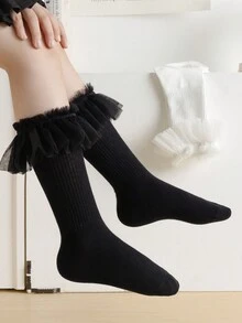 1 Đôi tất lưới đan màu trơn cho bé gái - màu đen - Xem 2