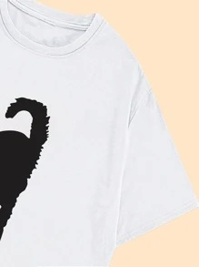 Basic T-Shirt Creepy Cat Women's Blouse Cotton Shirt Casual Comfort - 白色 - 查看 4